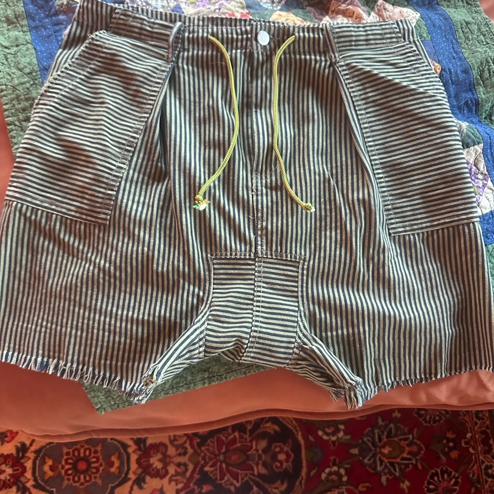 Jaded Gypsy Striped Shorts with Green Drawstring